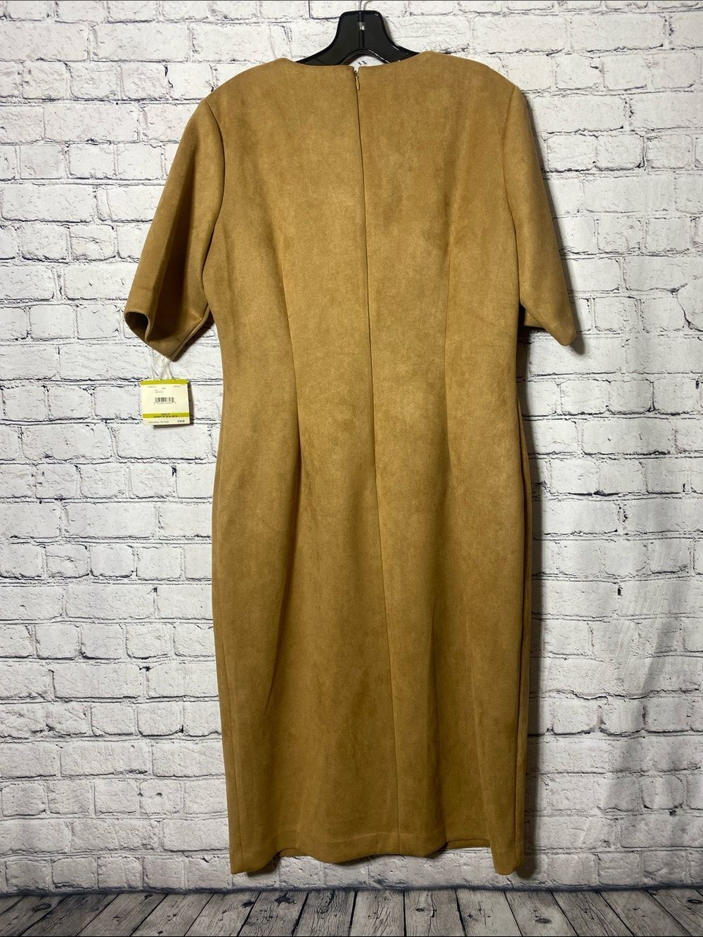 Anne Klein Dress Womens 14 Camel Faux Suede Sheath Midi Career NWT Stretch - Picture 8 of 12